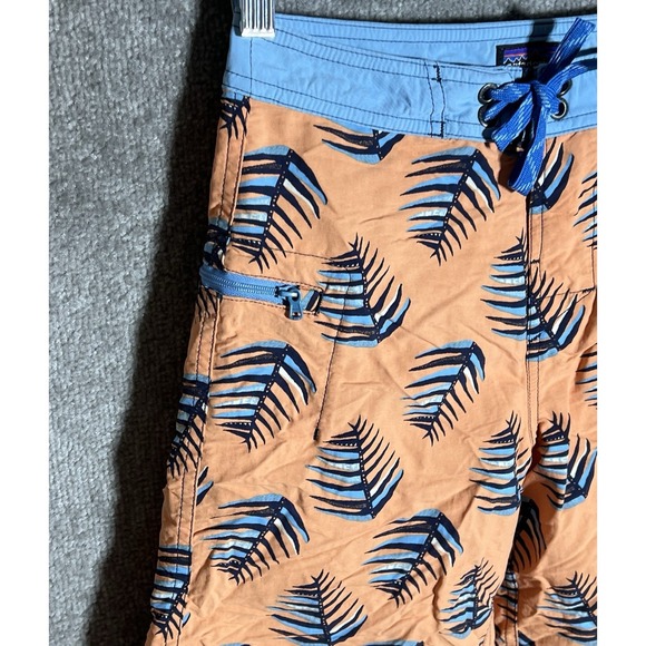 Patagonia Board Shorts Boys Size 12 Orange Blue Nylon Zip Pocket Drawstring - Picture 6 of 9